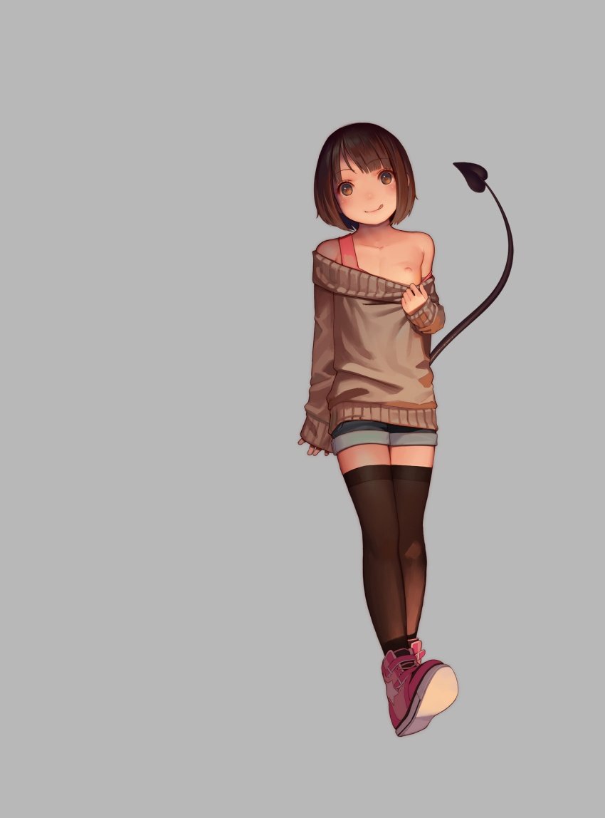 Muk Monsieur Miyu Tiny Evil Tiny Evil Highres 1girl Q Beige Sweater Black Thighhighs