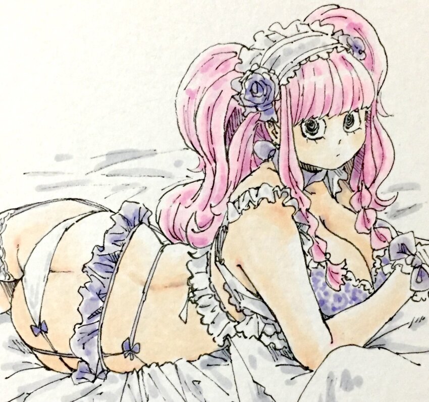 1girl ass breasts butt_crack cleavage gamenamepuipui highres large_breasts lingerie long_hair one_piece panties perona pink_hair solo tagme underwear