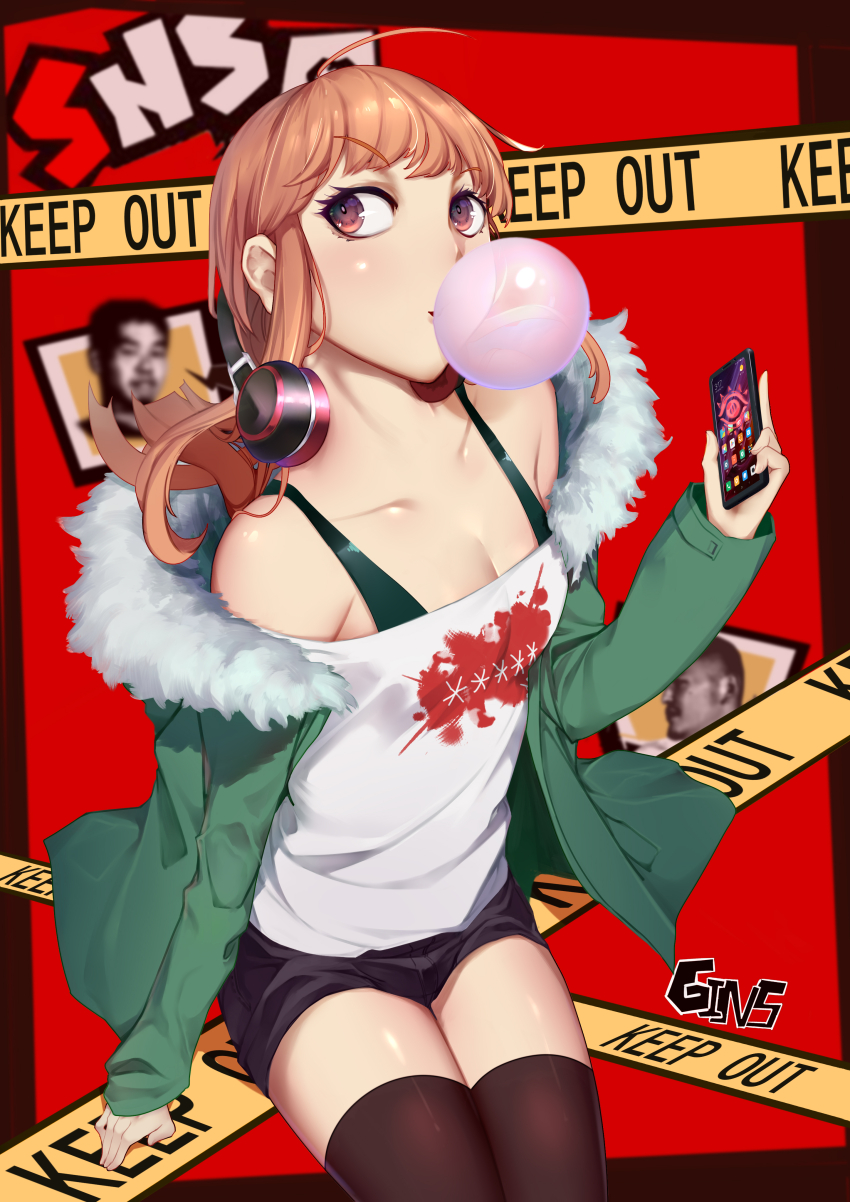 1girl absurdres chewing_gum highres jacket persona persona_5 sakura_futaba tagme