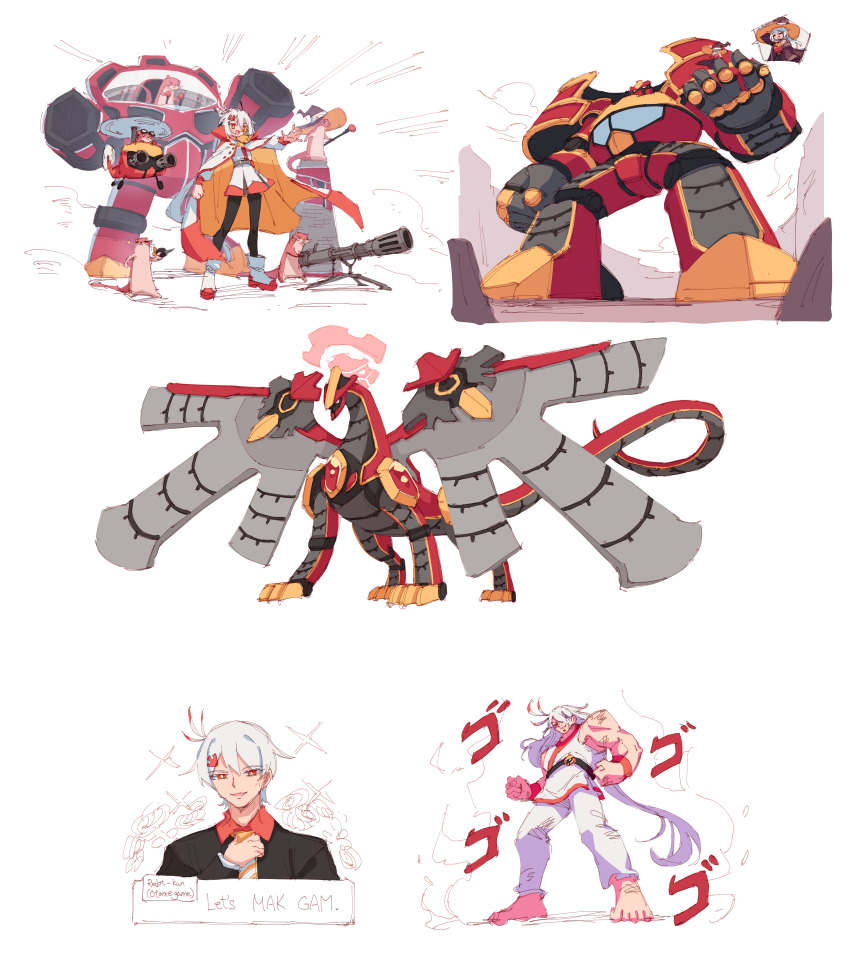 1girl absurdres animal commentary concept_art english_commentary gun highres mecha menacing_(jojo) multiple_views otter redot-chan redot_(game_engine) robot rune_(dualhart) simple_background sprite_sheet transparent_background weapon