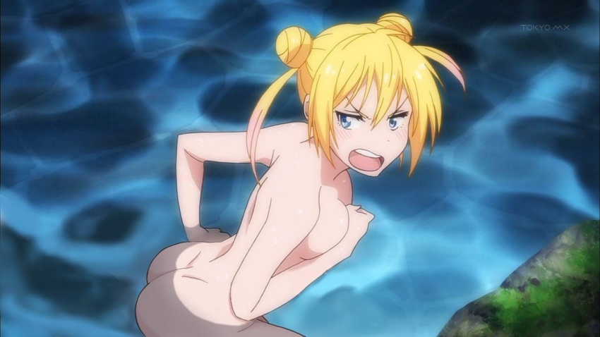 anime_screenshot ass bath bathing blonde_hair blue_eyes breasts female kirisaki_chitoge nisekoi nude nude_filter onsen open_mouth solo third-party_edit