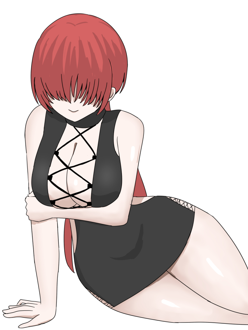 1girl breasts cleavage cleavage_cutout clothing_cutout curvy dexuu29bsr5vwnw dress female_focus fishnets grabbing_own_breast large_breasts long_hair pale_skin ponytail red_hair shermie_(kof) skirt the_king_of_fighters thighs wide_hips