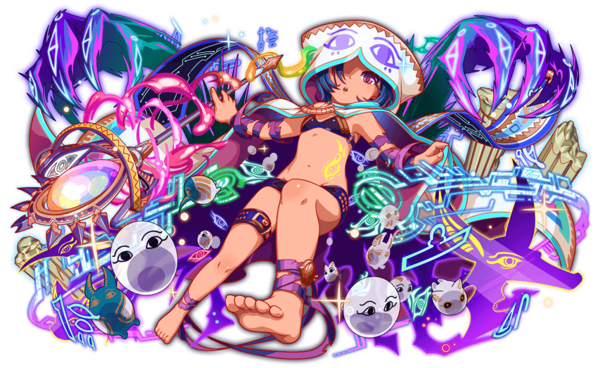 6+others animal_ear_hood anime_coloring ankle_wrap arm_wrap artificial_intelligence artist_request bandaged_ankle bandaged_arm bandages bare_legs barefoot belt belt_buckle black_bra black_eyes blue_hair bra breasts buckle cloak cloak_lift crash_fever dot_nose eye_print fake_animal_ears fingernails foreshortening full_body game_cg gold_buckle groin hood hooded_cloak leg_belt legs_apart light_particles long_hair looking_at_viewer medium_hair medjed_(crash_fever) medjed_(mythology) mini_medjed multiple_others narrow_waist navel number_print numbered o-ring_bra official_art one_eye_covered open_mouth outline pillar print_hood purple_belt purple_eyes red_outline shaded_face skinny small_breasts soles solo_focus sparkle square square_print staff stomach_tattoo tachi-e tattoo teeth third-party_source toes transparent_background two-sided_cloak two-sided_fabric two-sided_hood underwear upper_teeth_only white_cloak white_hood