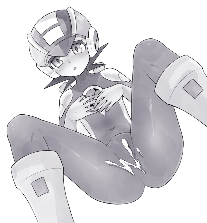 1boy ass blush bodysuit cum cum_on_body gloves helmet kokemega male_focus mega_man_(series) mega_man_battle_network megaman.exe navel thighs