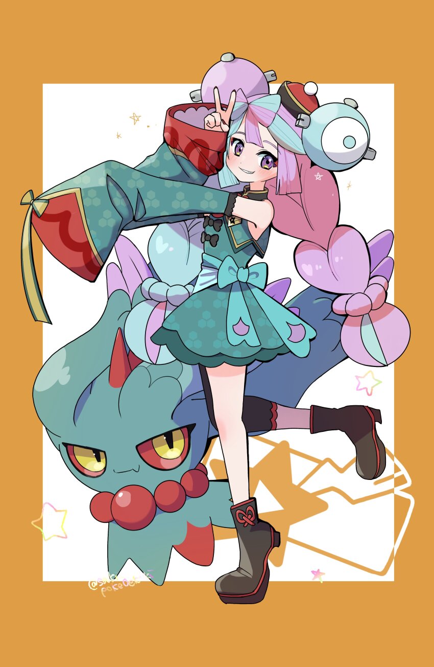 1girl absurdres creatures_(company) flutter_mane game_freak highres iono_(fall_2024)_(pokemon) iono_(pokemon) jiangshi_costume nintendo official_alternate_costume pokemon pokemon_(creature) pokemon_masters_ex saki_pokeoekaki