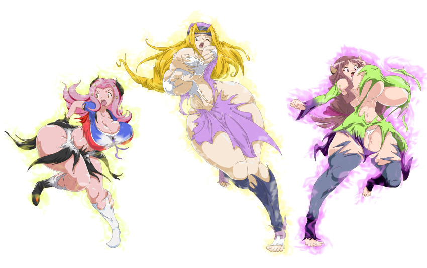 3girls ass breasts corruption digimon digimon_adventure_02 digimon_frontier digimon_ghost_game highres mainkore multiple_girls orimoto_izumi pink_hair tachikawa_mimi translation_request tsukiyono_ruli