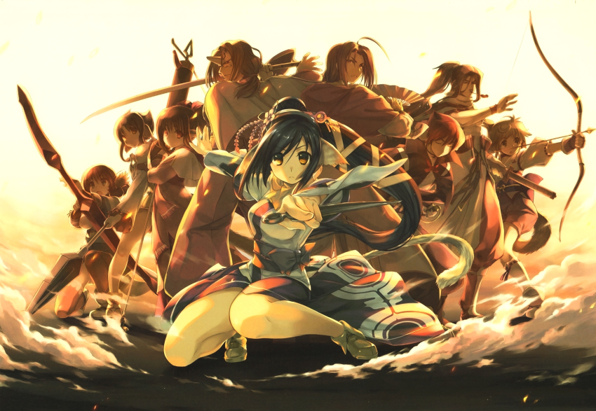 absurdres bow haku_(utawarerumono) highres kuon_(utawarerumono) nekone_(utawarerumono) official_art oshtor sword tagme utawarerumono utawarerumono:_itsuwari_no_kamen weapon