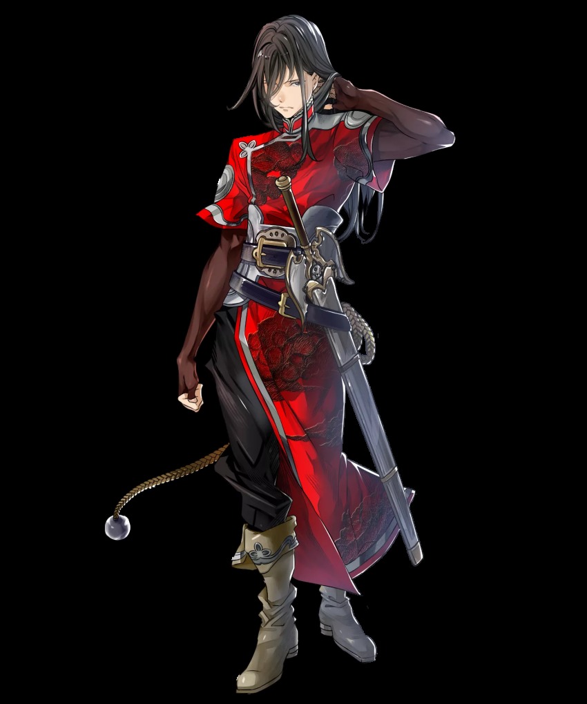 1boy belt boots brown_eyes brown_hair fire_emblem fire_emblem:_mystery_of_the_emblem fire_emblem_heroes full_body highres long_hair male_focus navarre_(fire_emblem) nintendo official_art solo sword transparent_background weapon yura_(ub4u)