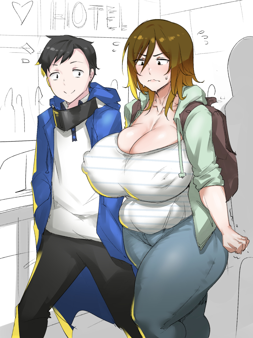 amasawa_keisuke breasts brown_eyes brown_hair date_makiko digimon digimon_story:_cyber_sleuth digimon_story:_cyber_sleuth_hacker&#039;s_memory highres medium_hair natedecock smile tight_clothes