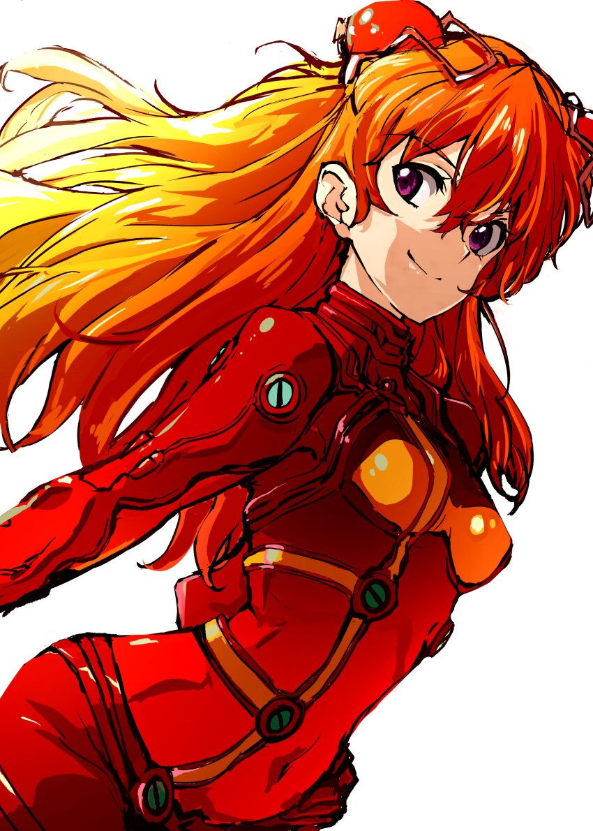 1girl absurdres blue_eyes bodysuit bracer breasts cleavage evangelion:_2.0_you_can_(not)_advance fujimoto_satoru hair_ornament hairpods highres interface_headset long_hair looking_at_viewer multicolored_bodysuit multicolored_clothes neon_genesis_evangelion nerv orange_bodysuit orange_hair pilot_suit pink_bodysuit plugsuit rebuild_of_evangelion red_bodysuit see-through see-through_cleavage skin_tight small_breasts solo souryuu_asuka_langley test_plugsuit two-tone_bodysuit