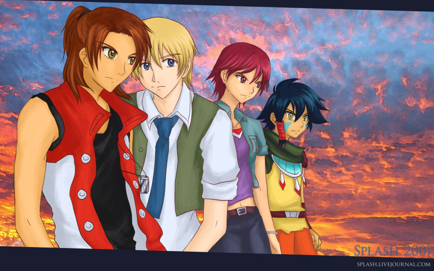 1girl 3boys belt daimon_masaru_(digimon_savers) digimon digimon_savers fujieda_yoshino highres multiple_boys noguchi_ikuto short_hair thoma_h._norstein