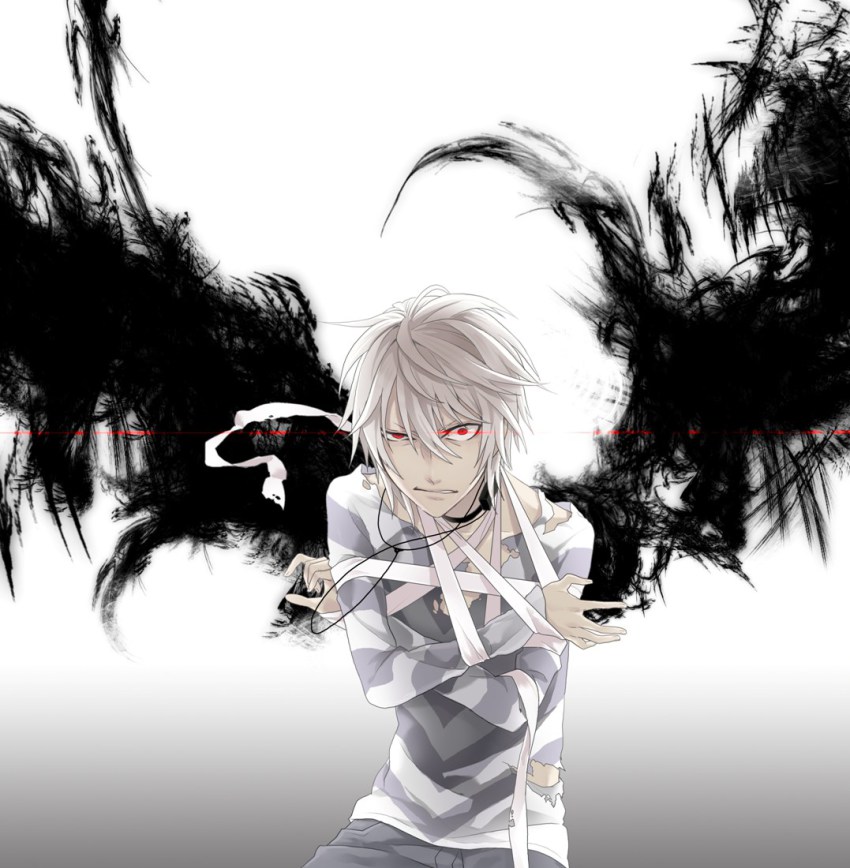 1boy accelerator_(toaru_majutsu_no_index) albino bad_id bad_pixiv_id bandages black_wings choker kyo_zip male_focus red_eyes solo toaru_majutsu_no_index white_hair wings