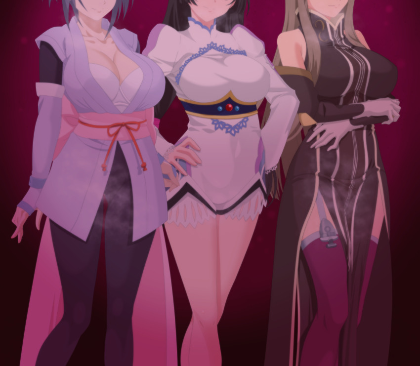 3girls black_hair breasts brown_hair cleavage fujibayashi_sheena highres kohaku_hearts large_breasts mamold_duck multiple_girls tagme tales_of_(series) tales_of_hearts tales_of_symphonia tales_of_the_abyss tear_grants