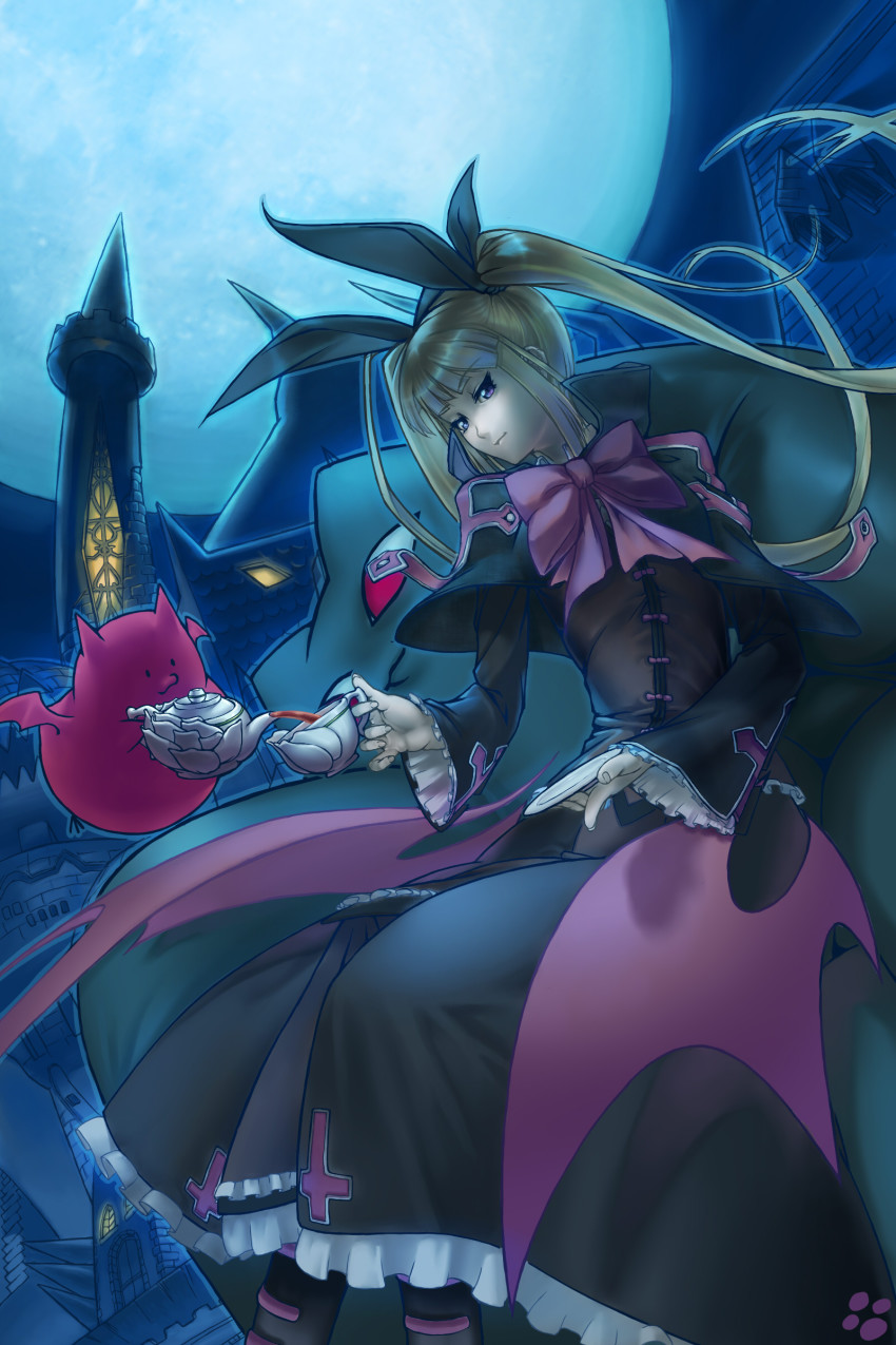 absurdres arc_system_works blazblue blonde_hair dress gii gothic_lolita hair_ribbon highres lolita_fashion long_hair nago nyath rachel_alucard ribbon solo twintails vampire