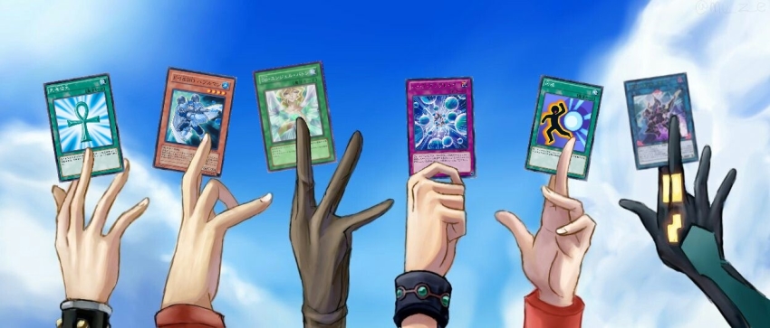 6+boys card duel_monster elbow_gloves english_text fingerless_gloves fingernails fudo_yusei fujiki_yusaku gloves holding holding_card male_focus multiple_boys sakaki_yuya simple_background sky sweatband third-party_edit tsukumo_yuma wrist_cuffs yami_yugi yu-gi-oh! yu-gi-oh!_5d&#039;s yu-gi-oh!_arc-v yu-gi-oh!_duel_monsters yu-gi-oh!_gx yuu-gi-ou yuu-gi-ou_zexal yuuki_juudai