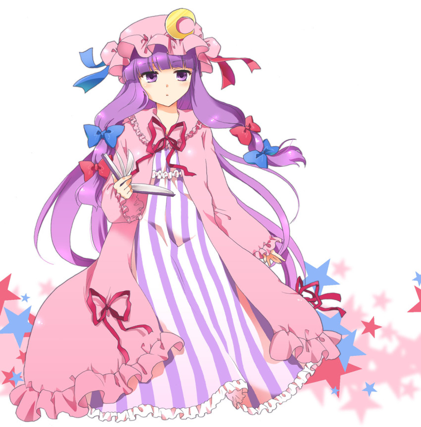 1girl book female_focus hat highres long_hair misaki_juri patchouli_knowledge purple_eyes purple_hair solo touhou white_background