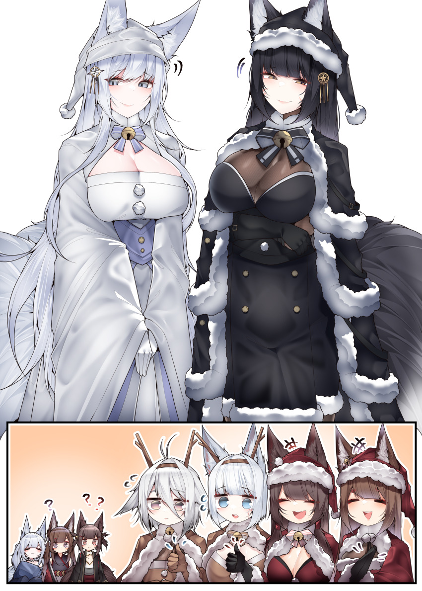 6+girls absurdres akagi_(azur_lane) amagi_(azur_lane) azur_lane black_hair breasts closed_eyes commentary_request grey_hair hair_between_eyes highres kaga_(azur_lane) large_breasts long_hair_between_eyes multiple_girls musashi_(azur_lane) partial_commentary samip shinano_(azur_lane) siblings sisters tosa_(azur_lane) white_hair