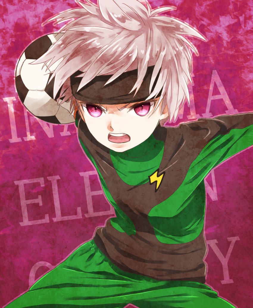 10s 1boy bad_id bad_pixiv_id ball copyright_name goalkeeper headband highres ibuki_munemasa inazuma_eleven_(series) inazuma_eleven_go inazuma_eleven_go_galaxy male_focus open_mouth pimgier pink_eyes shinsei_inazuma_japan soccer_ball soccer_uniform solo sportswear telstar