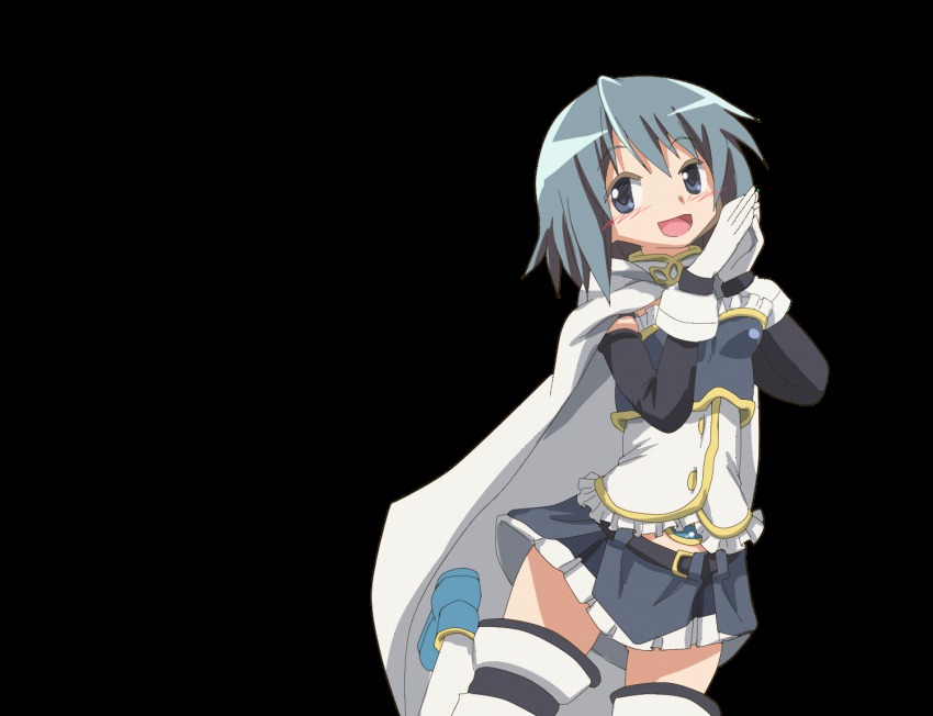 10s 1girl animated animated_gif blue_eyes blue_hair blush cape gloves hangaku mahou_shoujo_madoka_magica mahou_shoujo_madoka_magica_(anime) miki_sayaka miki_sayaka_(magical_girl) miniskirt open_mouth short_hair skirt smile thighhighs transparent_background white_gloves zettai_ryouiki