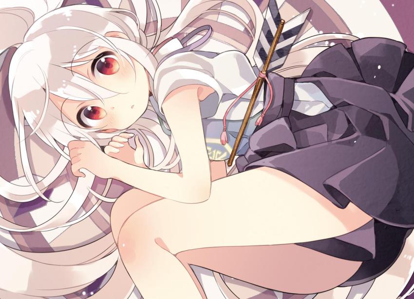 10s 1girl armpit_peek chiya_(urara_meirochou) female_focus hair_between_eyes harikamo long_hair official_art red_eyes silver_hair solo urara_meirochou