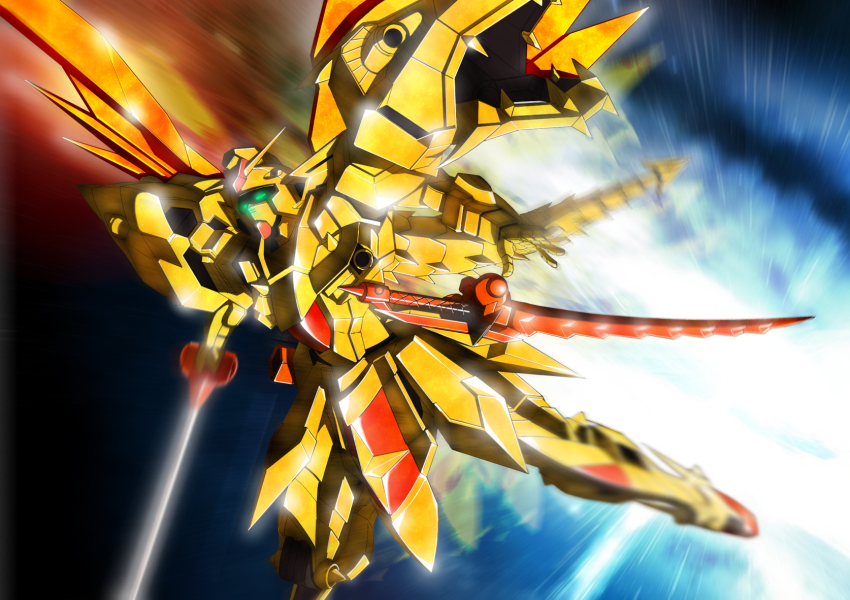 ao_(zero-system) gundam highres mecha motion_blur no_humans robot sd_gundam sd_gundam_gaiden solo superior_dragon sword weapon