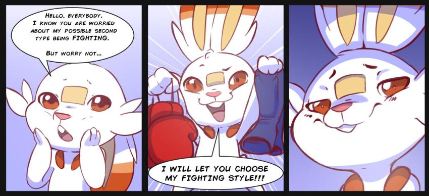 animal animal_ears brachyartz creatures_(company) game_freak gen_8_pokemon multiple_views nintendo no_humans open_mouth orange_eyes pokemon pokemon_(creature) pokemon_swsh scorbunny smile smug text_focus tongue