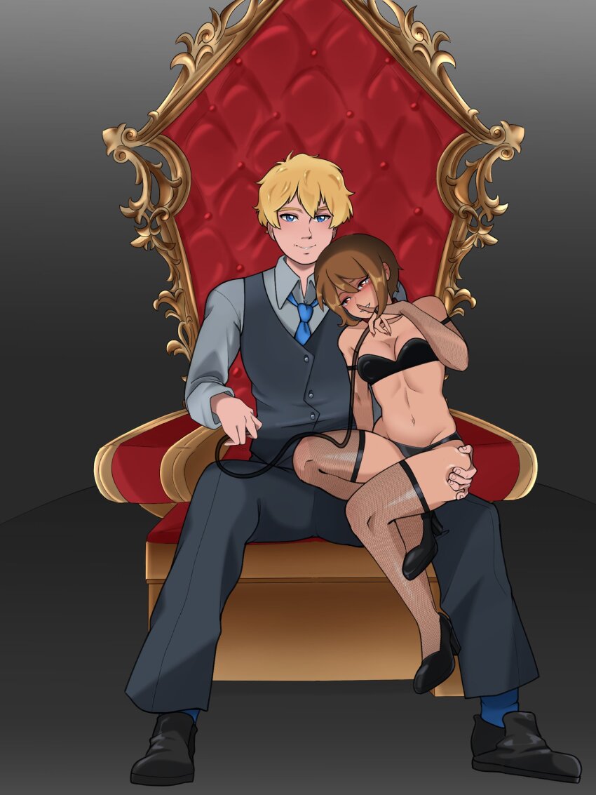 1boy 1girl absurdres breasts couple digimon highres nail_polish short_hair takaishi_takeru throne yagami_hikari