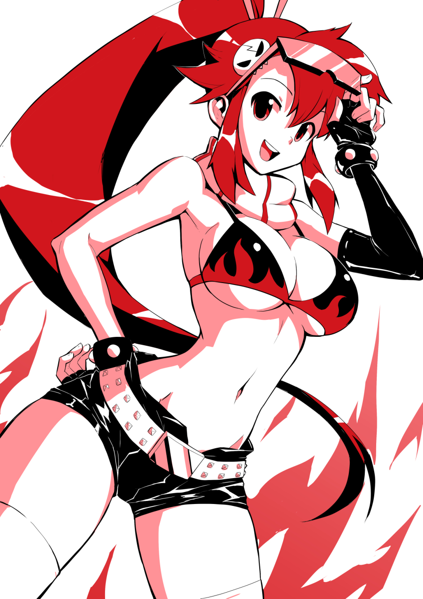 1girl bikini breasts cleavage jcnjulian large_breasts long_hair looking_at_viewer navel red_eyes red_hair revealing_clothes smile solo swimsuit tengen_toppa_gurren_lagann thighhighs underboob yoko_littner