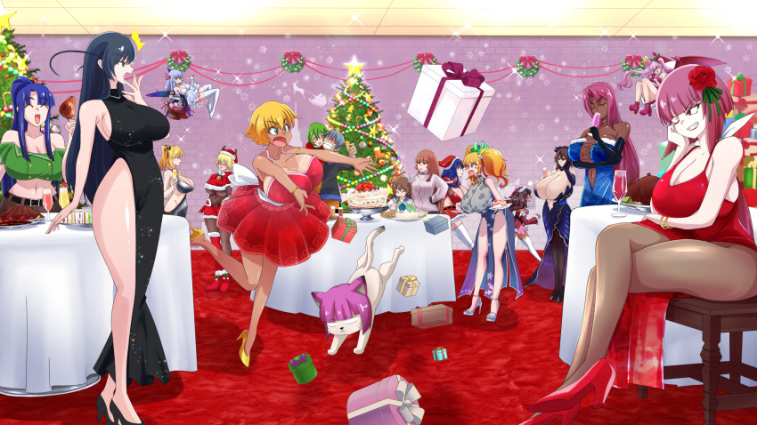 6+girls akiyama_rinko breasts christmas dark-skinned_female dark_skin gigantic_breasts highres huge_breasts igawa_asagi igawa_sakura ingrid_(taimanin_asagi) komochizuki koukawa_asuka large_breasts long_hair mizuki_shiranui mizuki_yukikaze multiple_girls oboro_(taimanin_asagi) onizaki_kirara party shinganji_kurenai taimanin_(series) taimanin_asagi taimanin_kurenai taimanin_murasaki taimanin_rpgx taimanin_yukikaze yatsu_murasaki