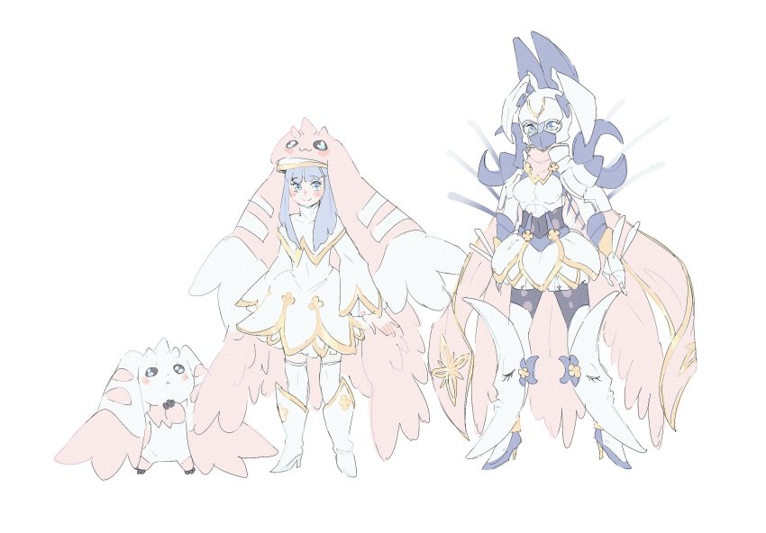 alternate_color armor blush dianamon digimon highres lopmon moon nun sistermon_blanc smile white_lopmon