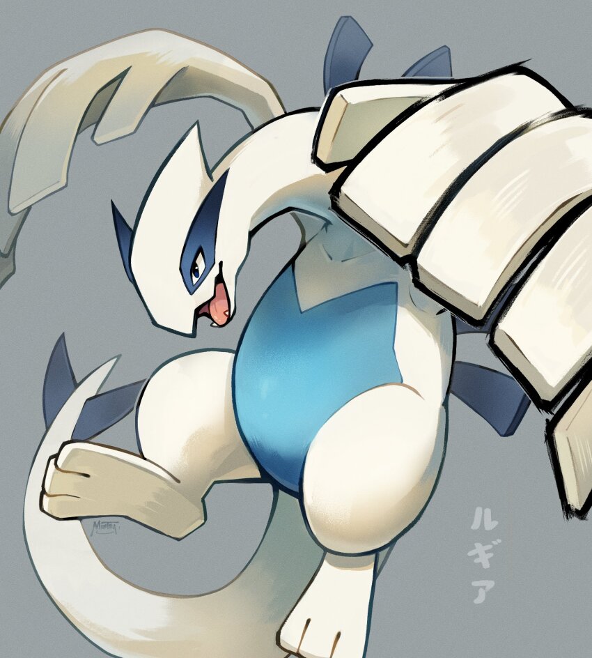 animal_focus creatures_(company) full_body game_freak gen_2_pokemon highres legendary_pokemon lugia nintendo pokemon pokemon_(creature) sharp_teeth simple_background solo tail teeth wings yuuutsu_shan