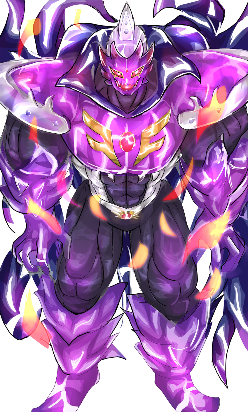 1boy abs absurdres artist_request cape demon highres kinnikuman large_pectorals looking_at_viewer manly mask monster_boy muscular pectorals red_eyes satan_(kinnikuman) standing white_background wrestling_mask wrestling_outfit