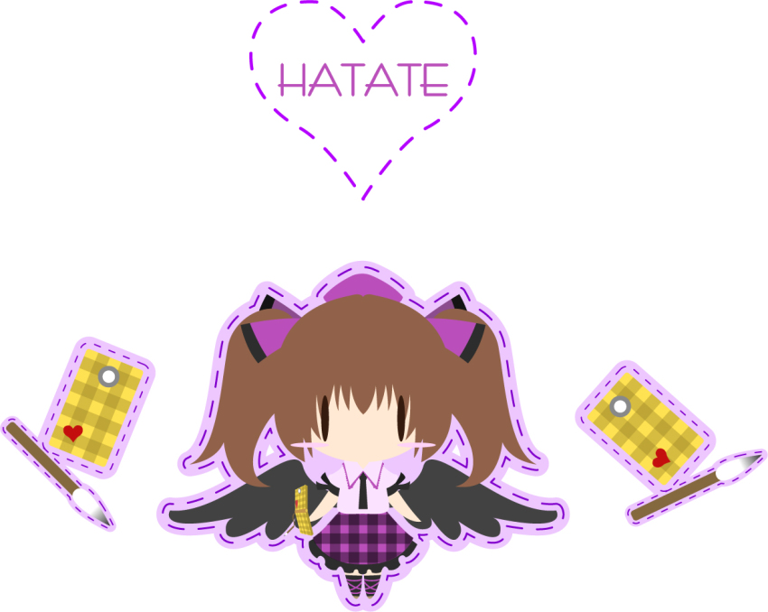 1girl alice4127 brown_hair brush cellphone chibi female_focus himekaidou_hatate phone ribbon solo takanashi_hiyori touhou