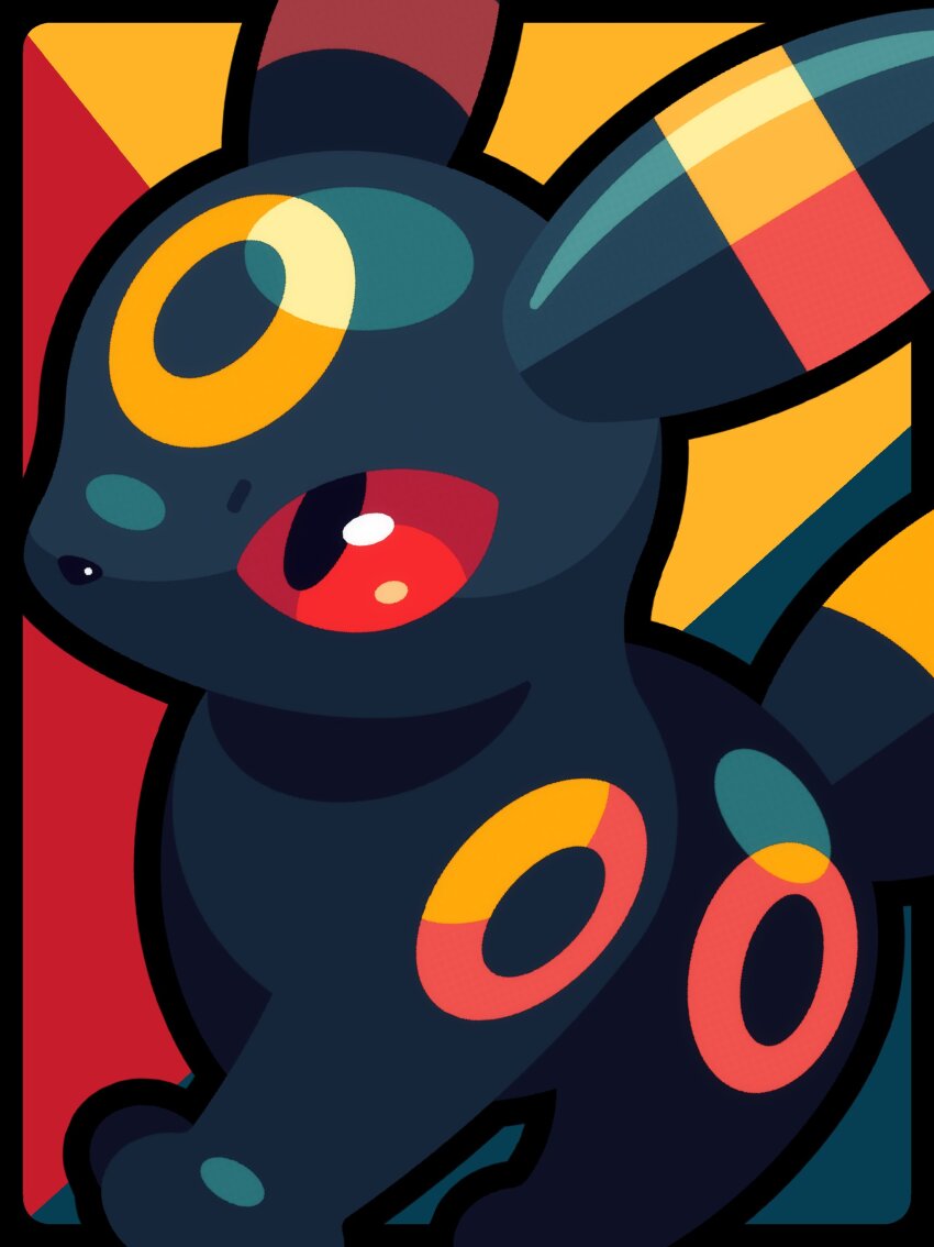 absurdres animal_ears black_fur border creatures_(company) game_freak gen_2_pokemon highres looking_to_the_side nintendo no_humans pokemon pokemon_(creature) red_eyes shichi_(7cube_ori) simple_background solo thick_lineart umbreon