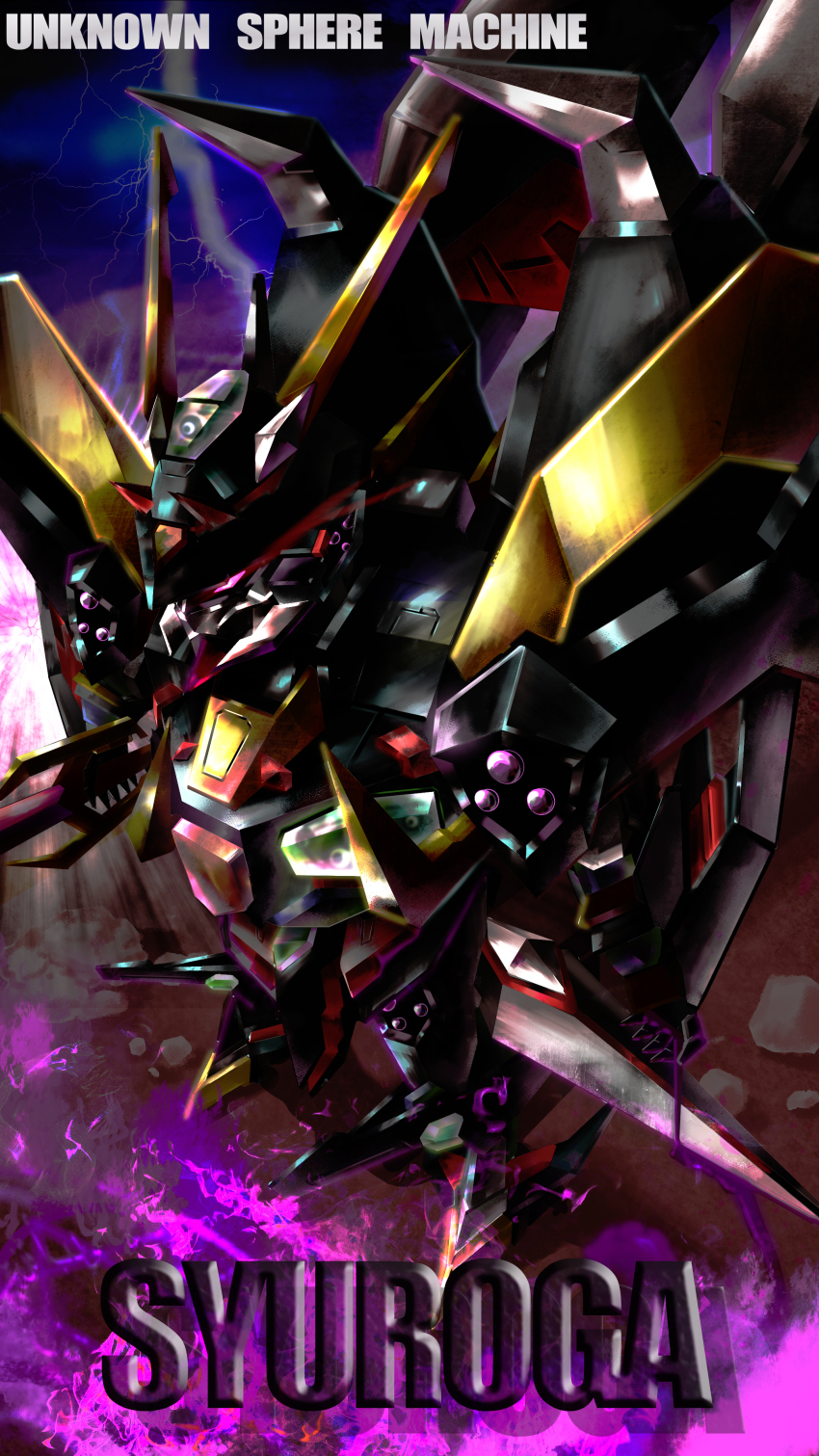 absurdres character_name highres holding holding_sword holding_weapon mecha mechanical_wings no_humans open_hand pink_eyes ranguage robot science_fiction sharp2nangle shurouga super_robot_wars super_robot_wars_z super_robot_wars_z1 sword weapon wings