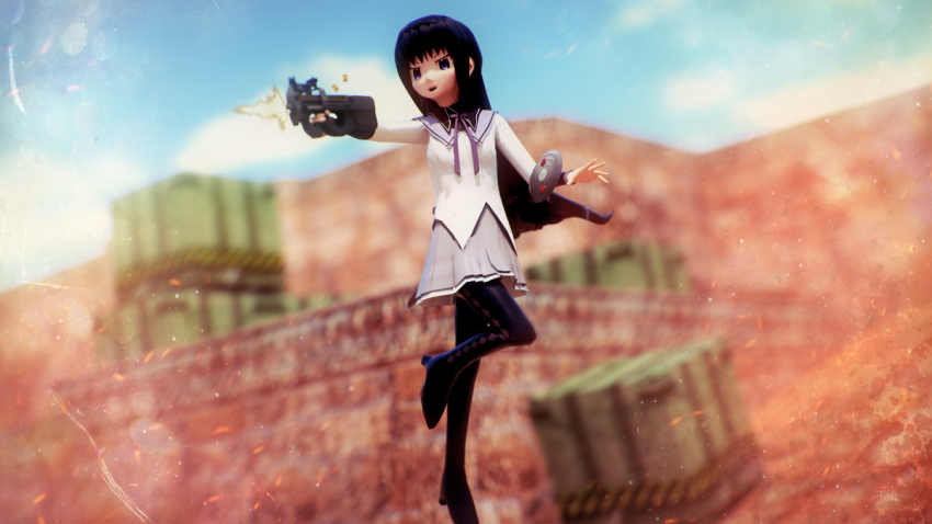 10s 1girl akemi_homura bullpup counter-strike counter-strike_(series) gun image_sample magical_girl mahou_shoujo_madoka_magica p90 personal_defense_weapon submachine_gun weapon