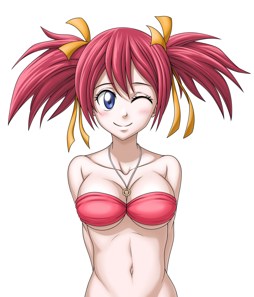 absurdres belly bikini blue_eyes bra breasts fairy_tail highres navel red_hair ribbon sheria_blendy swimsuit transparent_background twintails underwear