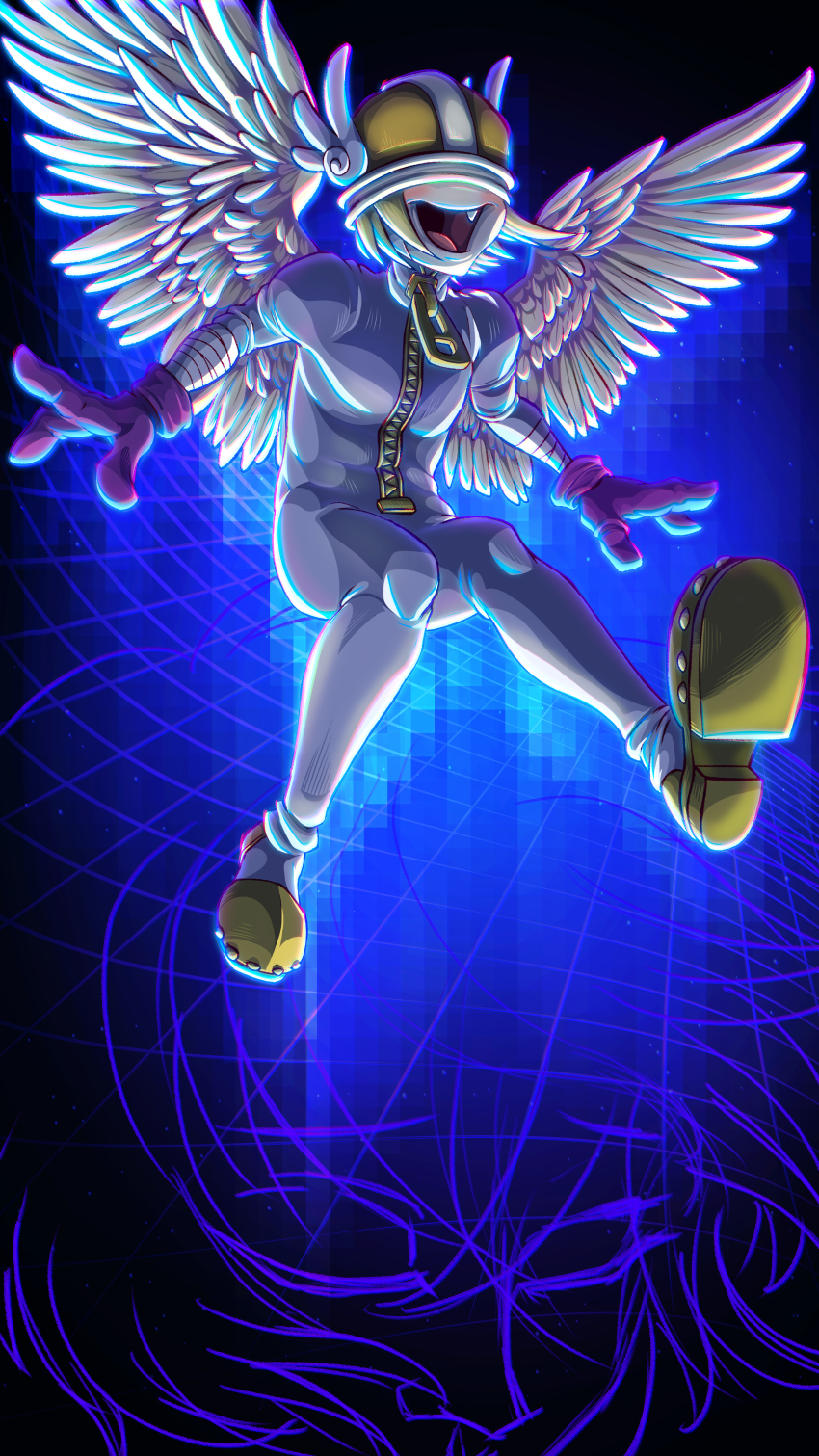 1boy absurdres angel angel_boy digimon digimon_(creature) fang highres luxmon male_focus solo