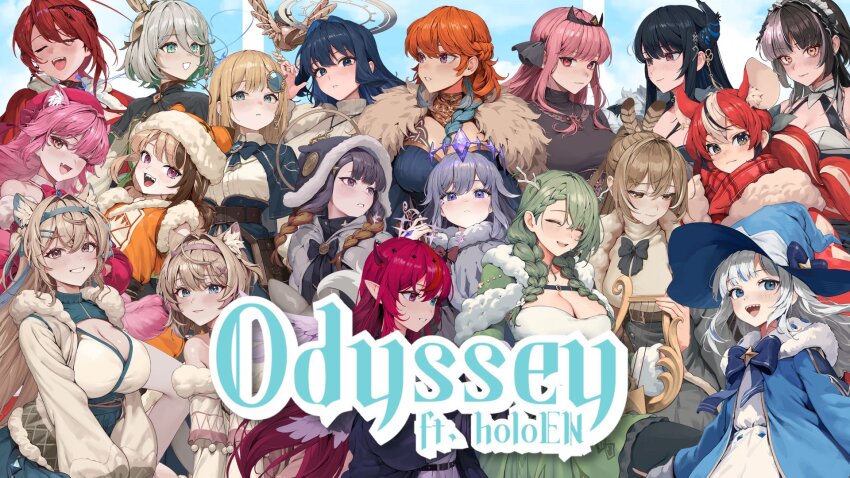 6+girls alternate_costume animal_ears asymmetrical_horns blue_eyes blue_hair breasts cecilia_immergreen ceres_fauna commentary dress earrings elizabeth_rose_bloodflame feather_earrings feathers fins fish_tail fuwawa_abyssgard gawr_gura gigi_murin gum_shrew hair_ornament hakos_baelz highres holoadvent holojustice hololive hololive_english holomyth horns irys_(hololive) jewelry koseki_bijou large_breasts long_hair looking_at_viewer mococo_abyssgard mori_calliope multicolored_hair multiple_girls nanashi_mumei nerissa_ravencroft ninomae_ina&#039;nis official_art open_mouth ouro_kronii raora_panthera second-party_source shark_girl shark_tail shiori_novella shirt simple_background smile streaked_hair tail takanashi_kiara tentacle_hair uneven_horns virtual_youtuber watson_amelia