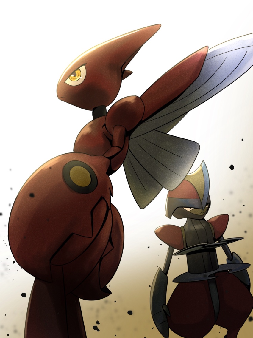 arm_blade bisharp bug claws cowboy_shot creatures_(company) game_freak gen_2_pokemon gen_5_pokemon highres insect_wings nintendo pokemon pokemon_(creature) profile redamber334 scizor standing weapon wings