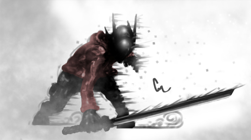 fast fighting fighting_stance helmet highres holding holding_sword holding_weapon jacket light non-web_source original red_jacket simple_background sketch sword thefinals weapon