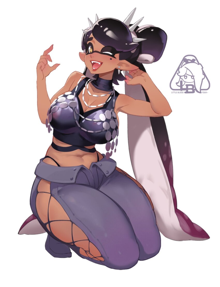 1girl alternate_costume breasts callie_(splatoon) highres large_breasts little_blood nintendo pointy_ears revision solo splatoon_(series) splatoon_1 tentacle_hair thick_thighs thighs