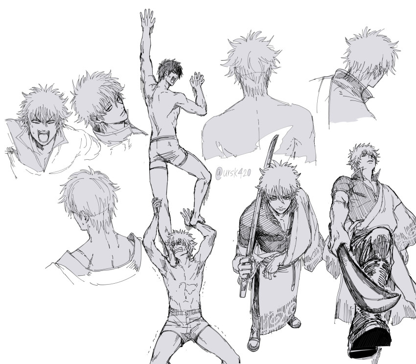 Uraki Tetsu420 Hijikata Toushirou Sakata Gintoki Gintama Highres 2boys Arm Up Bangs 9872