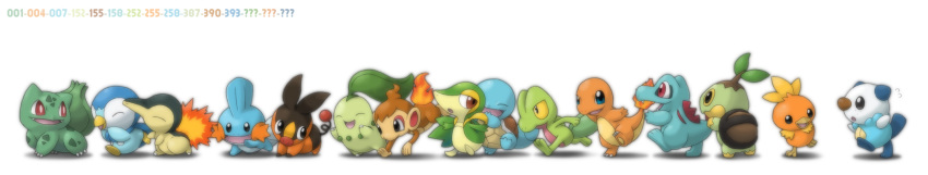 bulbasaur charmander chikorita chimchar creatures_(company) cyndaquil ditb game_freak gen_1_pokemon gen_2_pokemon gen_3_pokemon gen_4_pokemon gen_5_pokemon highres mudkip nintendo no_humans oshawott piplup pokemon pokemon_(creature) snivy squirtle tepig torchic totodile treecko turtwig