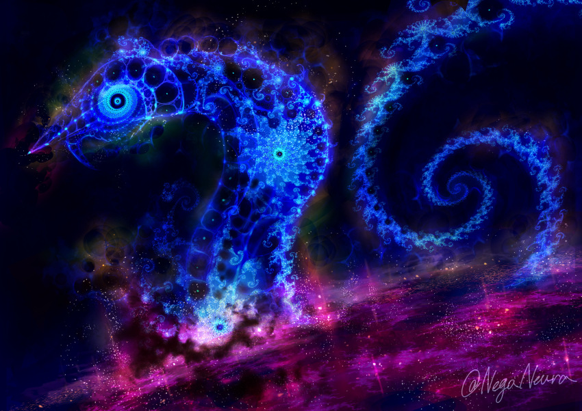 abstract absurdres animal commentary_request creature highres keselum_(neganeura) nebula no_humans original oversized_animal scenery signature sky snake space star_(sky) starry_sky