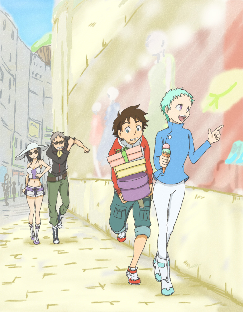 00s 2boys 2girls alternate_hairstyle bad_id bad_pixiv_id eureka_(eureka_seven) eureka_seven eureka_seven_(series) highres hirasawa_meio holland_novak multiple_boys multiple_girls raglan_sleeves renton_thurston short_hair talho_yuuki