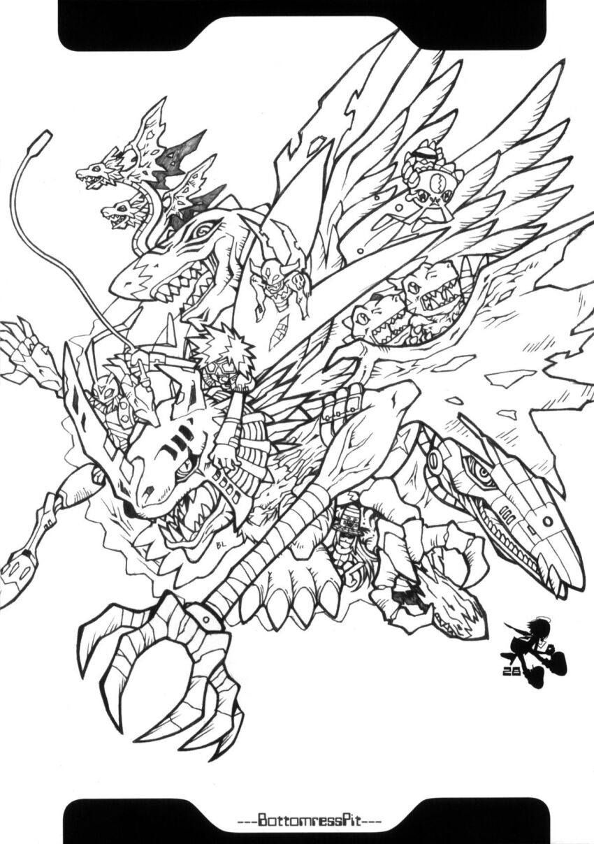 airdramon chimairamon claws darktyranomon deltamon devimon digimon digimon_(creature) digimon_adventure_02 digimon_kaiser digimon_world highres horns ichijouji_ken monster parody shadow sharp_teeth stingmon teeth tyranomon wings wormmon yagami_hikari