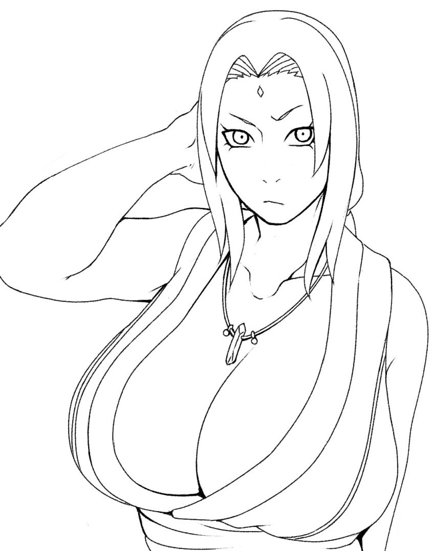 breasts cleavage highres large_breasts maaru monochrome naruto naruto_(series) sketch tsunade_(naruto)