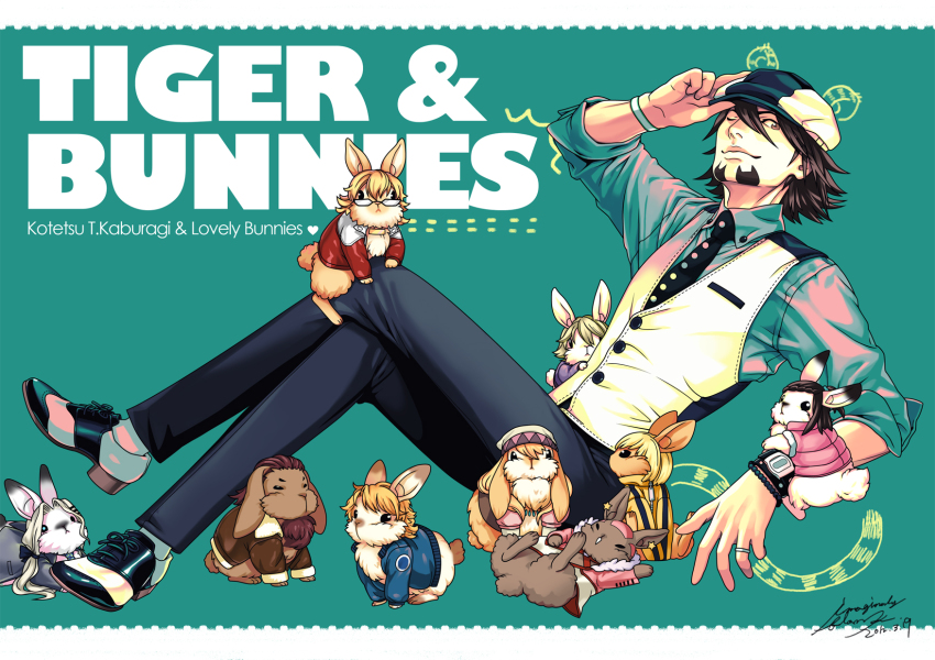 10s 1boy animal_ears animalization antonio_lopez bad_id bad_pixiv_id barnaby_brooks_jr. bracelet brown_eyes brown_hair rabbit cabbie_hat facial_hair hat highres huang_baoling imaginaly_blank ivan_karelin jewelry kaburagi_t._kotetsu karina_lyle keith_goodman nathan_seymour necktie one_eye_closed stubble tail taki_zen&#039;ichi tiger_&amp;_bunny tiger_ears tiger_tail vest waistcoat watch wink wristwatch yuri_petrov