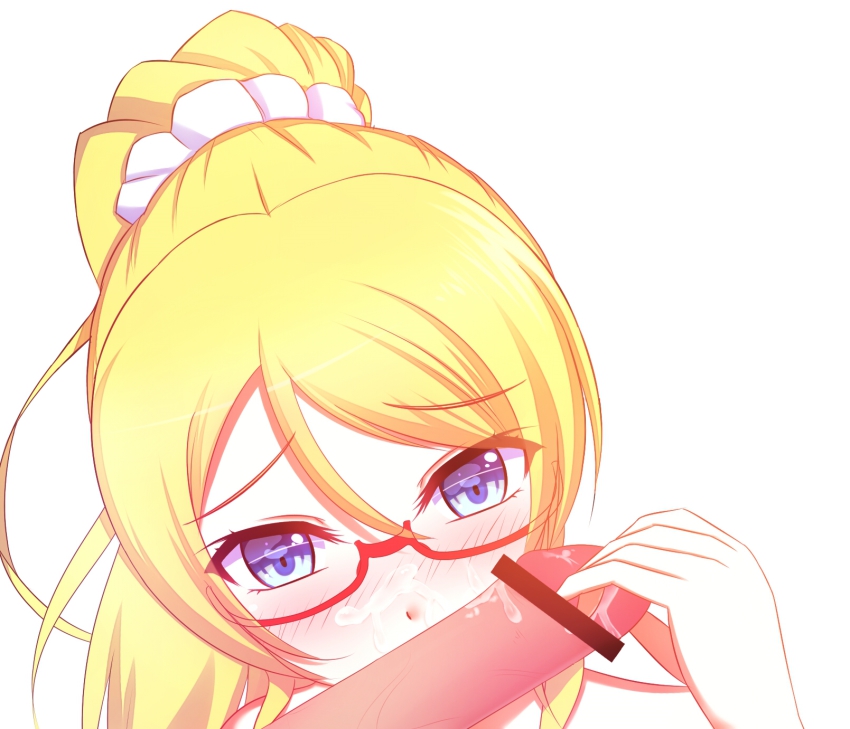 10s 1girl ayase_eli blonde_hair blue_eyes blush censored cum cum_on_body facial highres love_live! love_live!_school_idol_project mikhail_n762 oral penis ponytail